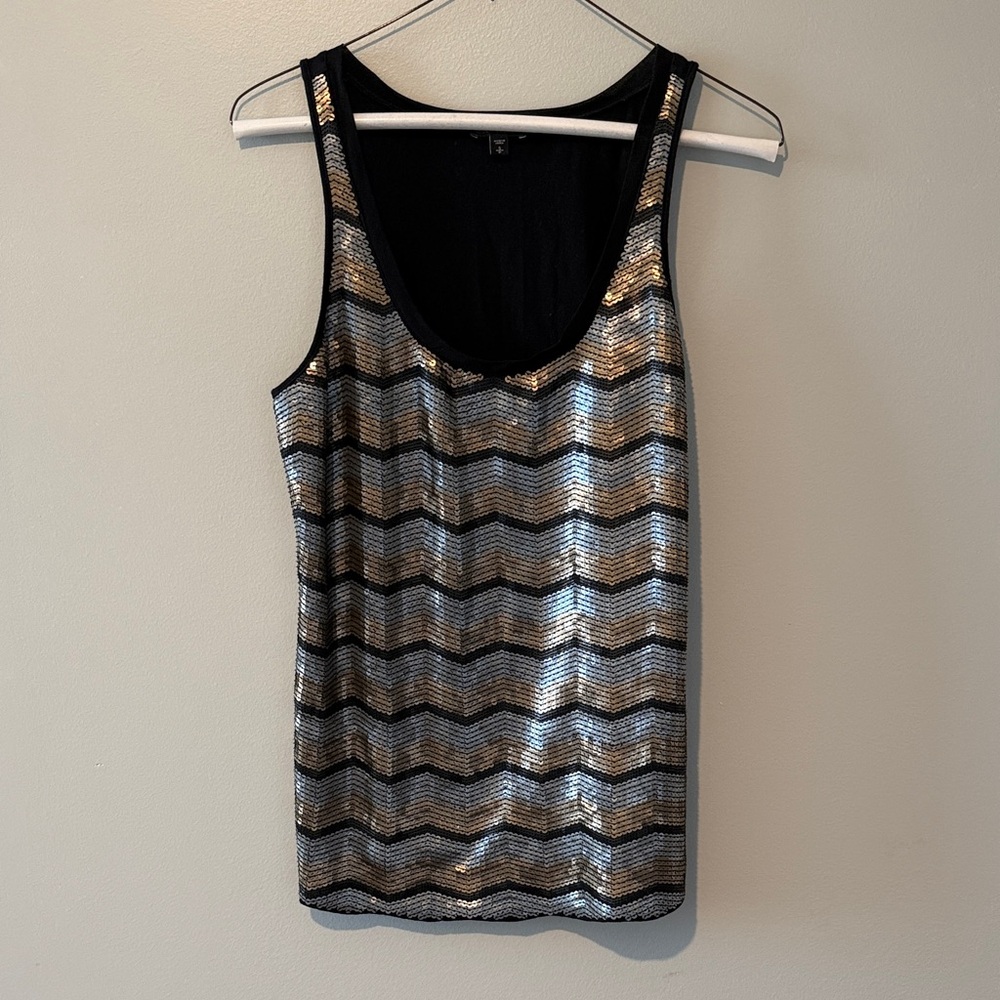 Express Black and Silver Sequin Tank Top
